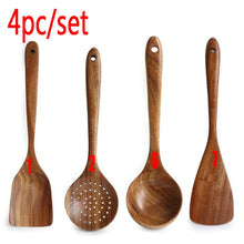Carregar imagem no visualizador da galeria, 7 pçs/conjunto Teca Madeira Natural Utensílios de Mesa Colher Concha Turner Arroz Escorredor Sopa
