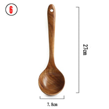 Carregar imagem no visualizador da galeria, 7 pçs/conjunto Teca Madeira Natural Utensílios de Mesa Colher Concha Turner Arroz Escorredor Sopa