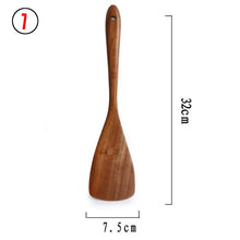 Carregar imagem no visualizador da galeria, 7 pçs/conjunto Teca Madeira Natural Utensílios de Mesa Colher Concha Turner Arroz Escorredor Sopa