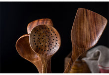Carregar imagem no visualizador da galeria, 7 pçs/conjunto Teca Madeira Natural Utensílios de Mesa Colher Concha Turner Arroz Escorredor Sopa
