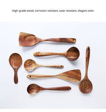 Carregar imagem no visualizador da galeria, 7 pçs/conjunto Teca Madeira Natural Utensílios de Mesa Colher Concha Turner Arroz Escorredor Sopa
