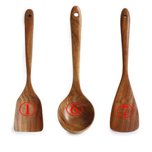 Carregar imagem no visualizador da galeria, 7 pçs/conjunto Teca Madeira Natural Utensílios de Mesa Colher Concha Turner Arroz Escorredor Sopa
