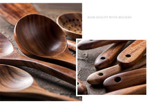 Carregar imagem no visualizador da galeria, 7 pçs/conjunto Teca Madeira Natural Utensílios de Mesa Colher Concha Turner Arroz Escorredor Sopa
