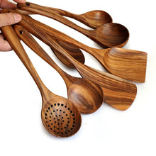Carregar imagem no visualizador da galeria, 7 pçs/conjunto Teca Madeira Natural Utensílios de Mesa Colher Concha Turner Arroz Escorredor Sopa
