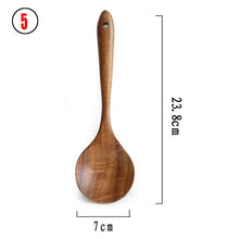 Carregar imagem no visualizador da galeria, 7 pçs/conjunto Teca Madeira Natural Utensílios de Mesa Colher Concha Turner Arroz Escorredor Sopa

