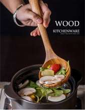 Carregar imagem no visualizador da galeria, 7 pçs/conjunto Teca Madeira Natural Utensílios de Mesa Colher Concha Turner Arroz Escorredor Sopa
