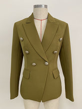 Carregar imagem no visualizador da galeria, Jaqueta feminina clássica com botões duplos de leão de metal blazer
